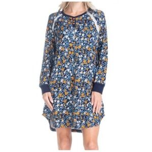 Ocean Pacific Women's Waffle Knit Long Sleeve Sleepshirt Small Navy Floral NWT